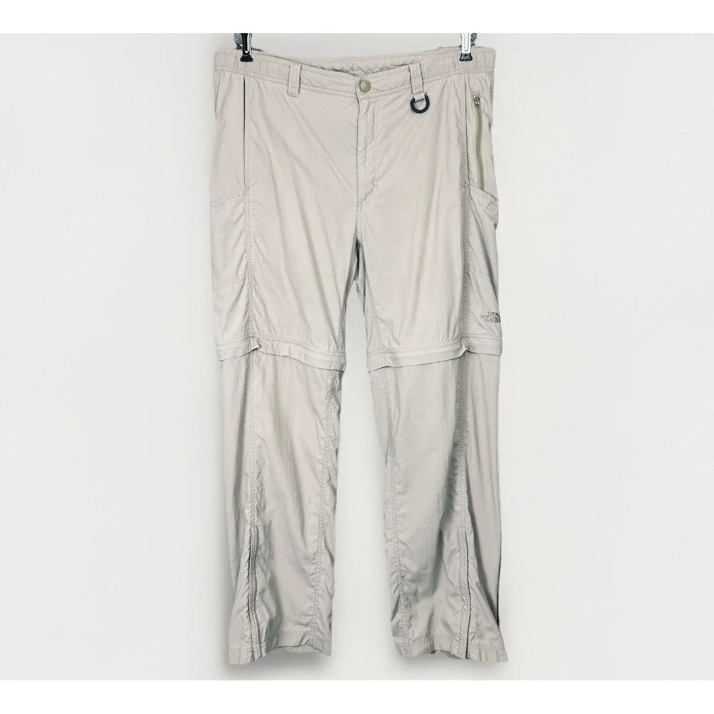 The North Face Convertible Ripstop Pants Mens LG‎ Khaki Nylon Cargo Outdoor Logo